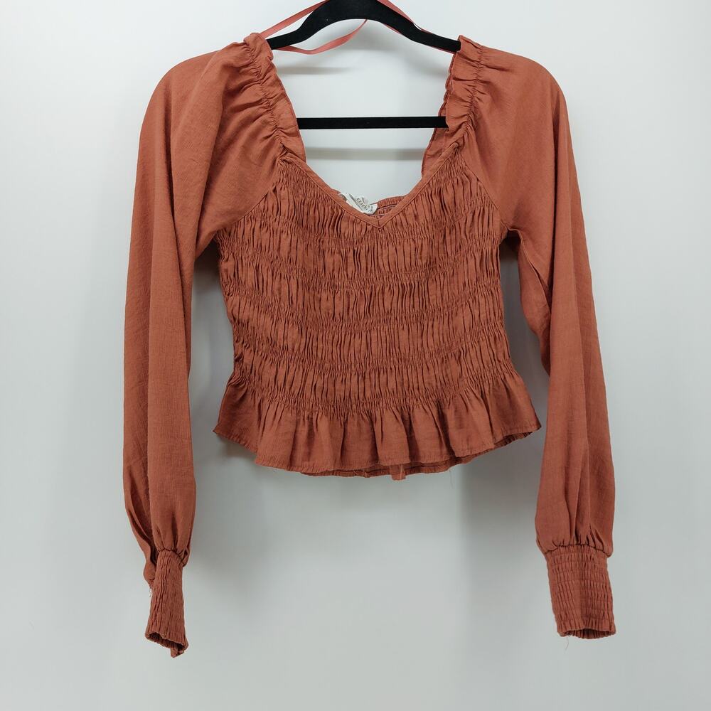 Y2K Loveriche Women's Smocked Crop Top Long Sleeve Sz S